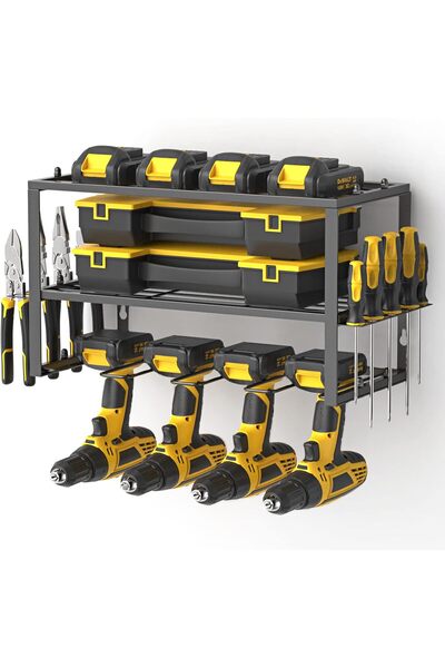genernic SPACECARE Power Tool Organizer - Heavy-Duty 3-Tier Wall-Mounted Drill Holder for 4 Cordless Drills (