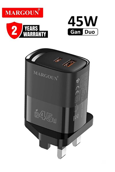 Margoun محول طاقة مزدوج بقوة 45 وات، منفذي USB-C وUSB-A، وشحن فائق السرعة PD ...