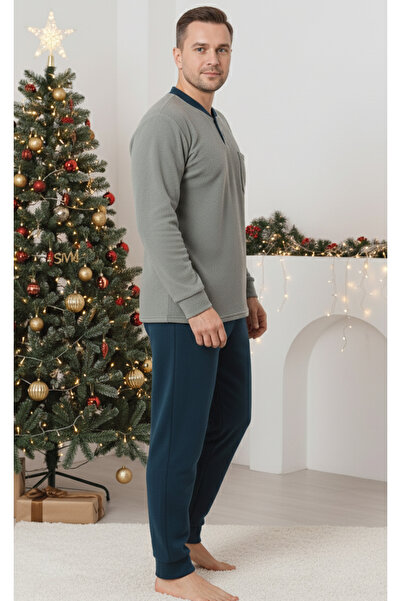 embody Men's cocolino polar fleece pyjamas, fine, delicate and soft, green 83 Christmas