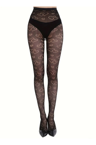 CN Дамски чорапогащи с рибена мрежа и сърцевиден мотив