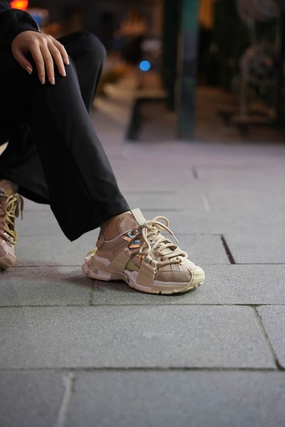 diclepolat Lopez Bej Lace-Up Women's Sneaker Shoes