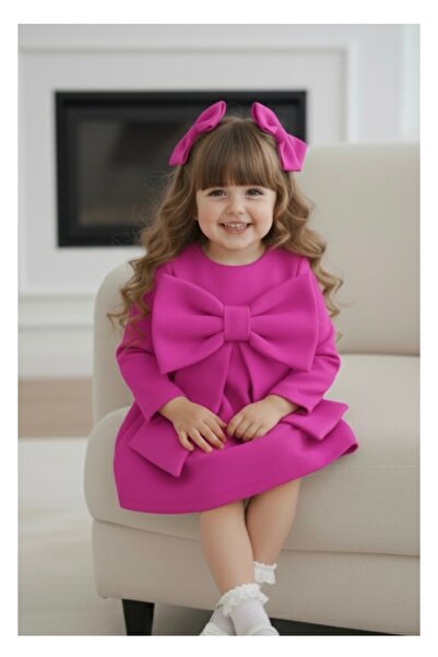 Tinypeople Κοριτσίστικο φόρεμα με φούξια φιόγκο, κομψό φόρεμα γενεθλίων, παιδικό χριστουγεννιάτικο φόρεμα, φόρεμα για πάρτι