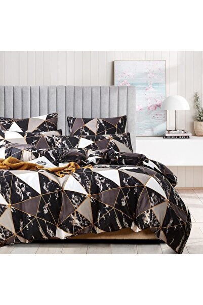 Luofanfei Bedding 220x240 cm, 3-piece Set, Microfiber, Geometric Gray, With Zipper