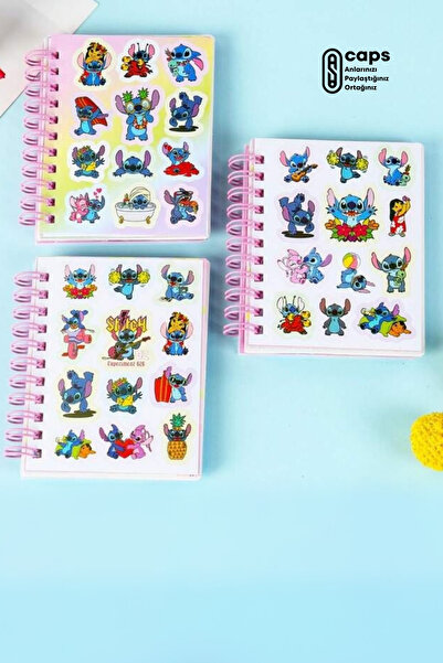 HEDİYEVİM 1 Piece Cute Stitch Water Cover Notebook – 12 Stickers + 56 Pages Concept Water Sticker Notepad