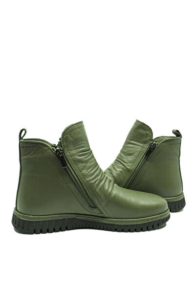 Dogati women's ankle boots with two zippers, kaki, leather (MIR 23663)