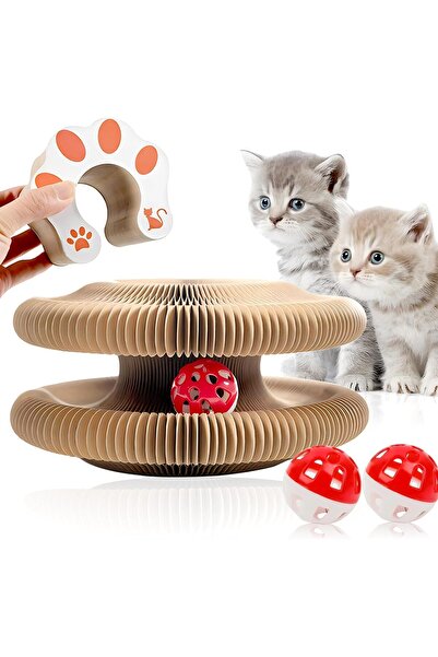 genernic JIGCEN Magic Kitty Curls Foldable Accordion Cat Scratcher with Bell Ball (Brown)
