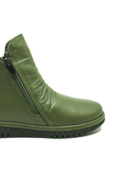 Dogati women's ankle boots with two zippers, kaki, leather (MIR 23663)