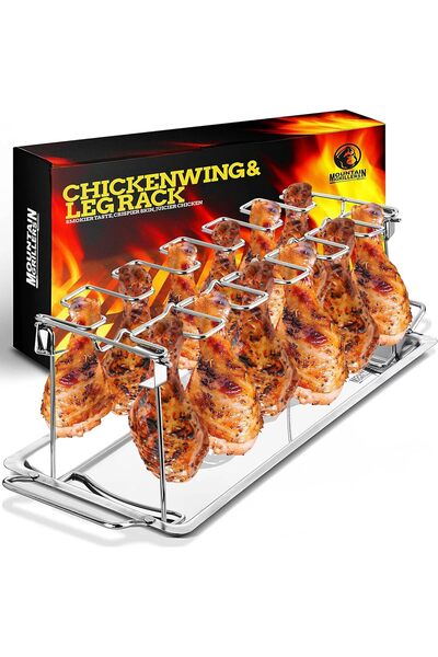 AnkaShop Tavuk Pişirme Aparatı Izgara Mangal ve Fırın için Tavuk Kanadı Baget Barbekü Pişirme Damlama Tepsisi