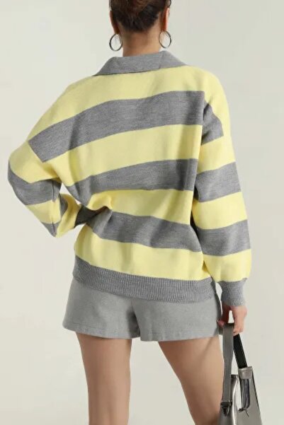 Ugdelia Pulover damă cu dungi și guler tip polo