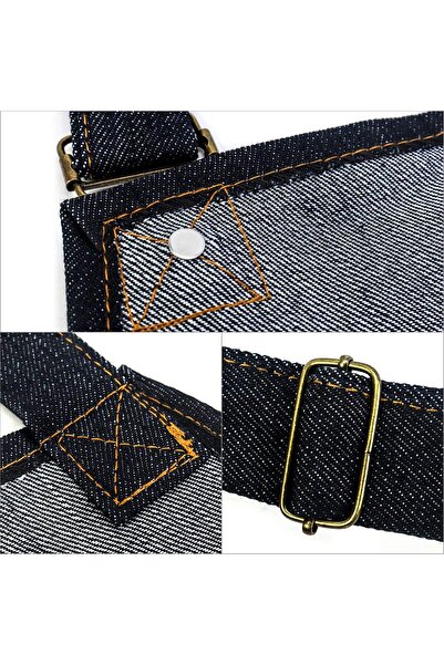 Qwork Heavy Duty Denim Work Apron with Pockets, Adjustable Jean Tool Apron - Black