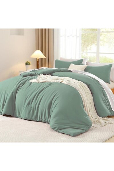 Luofanfei double bedding set, ranforce washed cotton, crinkled finish, green, 220x240 cm