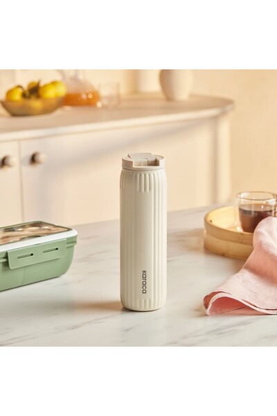 Karaca Rimo Auslaufsicherer Edelstahl-Thermos 600 ml Creme