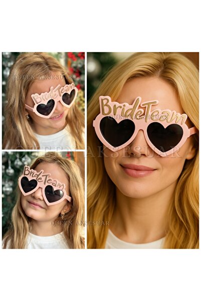 QUEEN AKSESUAR Bride Team gelin ekibi takımı nedime Pembe Kalp Gözlük Bekarlı...