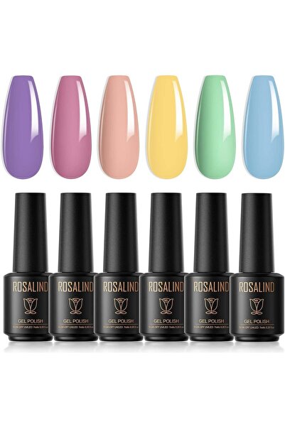 ROSALIND Semi Permanent Varnish – Set of 6 Macaroon Colors, UV LED Soak Off Gel, 7ML for Nail Art