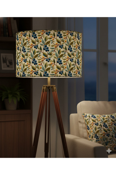 Otay Aydınlatma El Yapımı Zeytin Dalı Desenli Kumaş Lambader Başlığı ( Sadece...