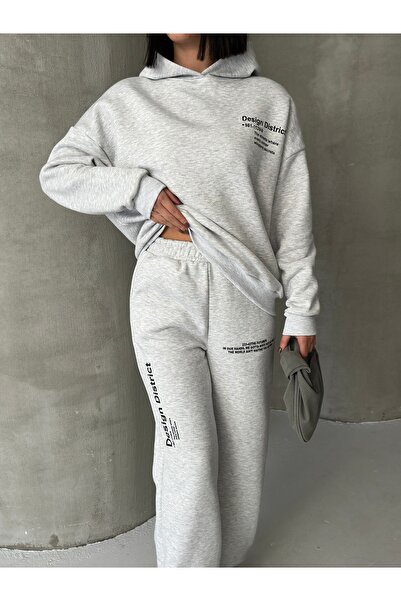 moda paketi Oversized Printed 3 Thread Sh Fleece-Lined Tracksuit Set
