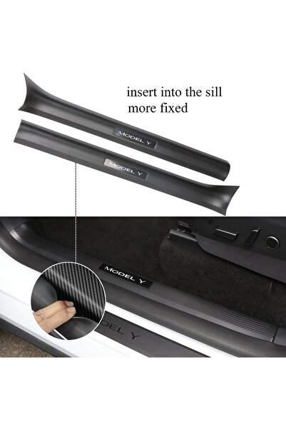 Topfit Door Sill Protection Set, 4 pcs for Tesla Model Y, Carbon Fiber, Scratch Protection, Black