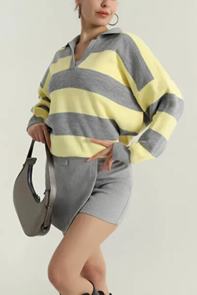 Ugdelia Pulover damă cu dungi și guler tip polo