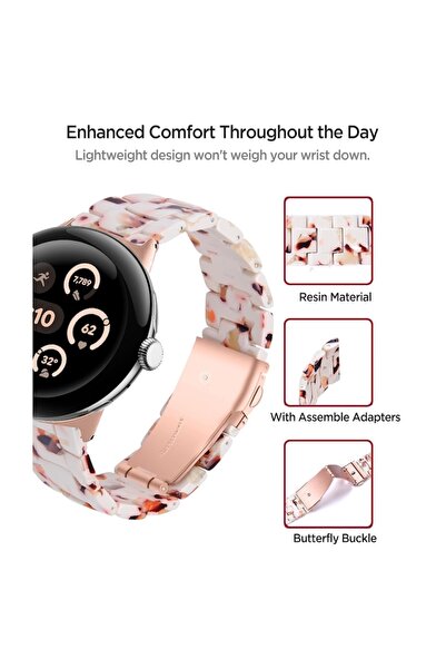 Miimall Resin Strap for Google Pixel Watch 3 (41 mm) - White, Stainless Steel Folding Clasp