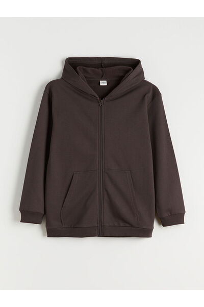 LC Waikiki LCW Kids Brown cu glugă Hanorac cu fermoar gros pentru băieți tricou