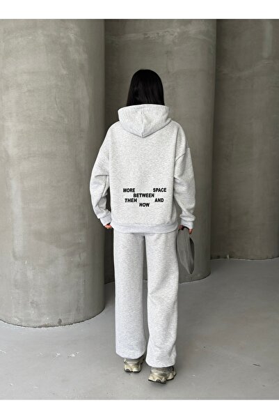 moda paketi Oversized Printed 3 Thread Sh Fleece-Lined Tracksuit Set