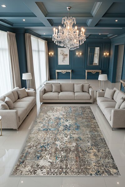 Kessy Home Studio Artemis Gri Mavi Desenli Modern Halı Lüks Salon Halısı Şık ...