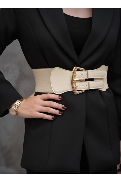 Mynoa Gold Buckle Elastic Women's Belt Coat Belt,