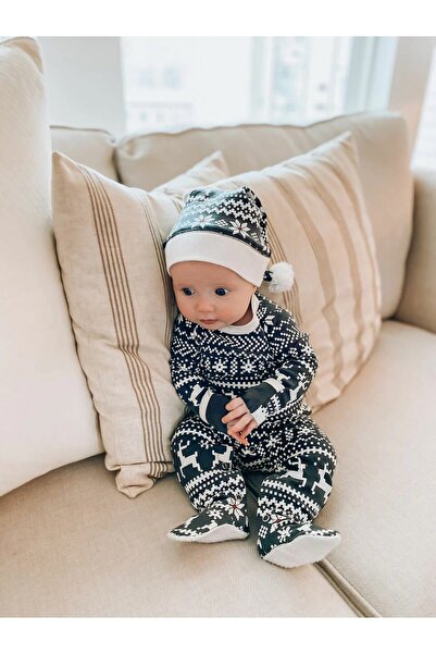 Lovedbaby Baby Cotton Holiday Footed Bodysuit with Hat – Cozy Christmas Set, Rudolph (NB–24 Months)