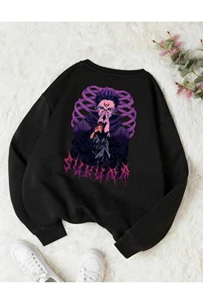 FULL TOLERANCE Unisex Jujutsu Kaisen Yuji İtadori Sukuna Sırt Baskılı Oversize Kapüşonlu %100 Pamuk Sweatshirt