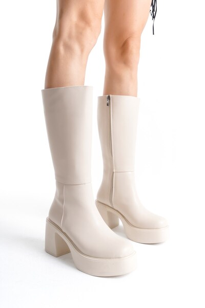 Ventes Thick Sole Heeled Zippered Below-The-Knee Plain Classic Women's Boots 914303-Z