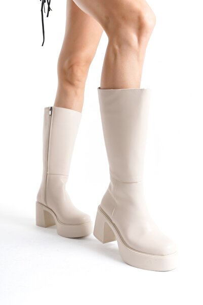 Ventes Thick Sole Heeled Zippered Below-The-Knee Plain Classic Women's Boots 914303-Z