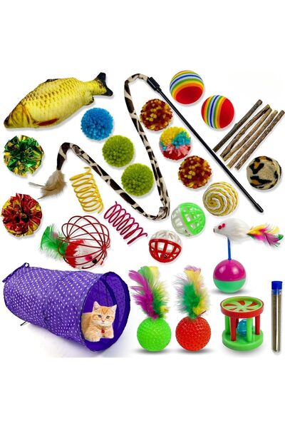 genernic Interactive Cat Toys - 30-Piece Variety Set with Teaser Wand, Cat Tunnel, Tent and Fish Toy (SKY-TOU