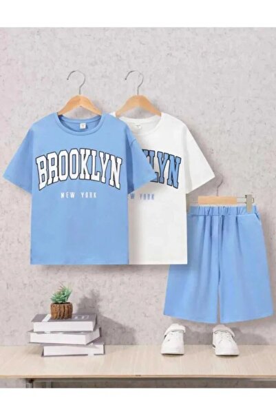 LUSHN Children's Printed Bottom-Top Set Cotton 2-Piece Shorts T-Shirt Set