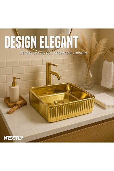 NEXTLY Ceramic washbasin with countertop installation NEXTLY, 37x37x15cm, glossy design, sanitary ware, gold