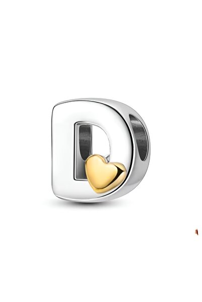 Lux Design 925 Ayar Gümüş D Harf Charm Altın Kalp