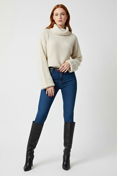 KOZİA OUTDOORS Kadın Kalın Örgü Kışlık Triko Kazak Balıkçı Yaka Crop