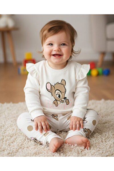 Asliva fashion Asliva Figürlü 3 İplik Ş Fleece-Lined White Baby Girl Set (6-24 Months)