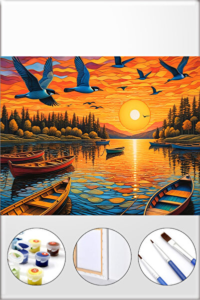 İZSA HOBİ Sayılarla Boyama Hobi Seti 40x50 Çerçeveli Numaralı Tuval Fırça Boy...