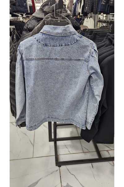 Ginger MODAM LUXURY | Love Mavi Renk Balon Kollu Düğmeli Kot Kadın Ceket