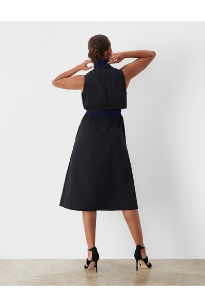 MAMAYAGA Women's Mock Neck Front Zipper Slit Spring Summer Elastic Waist Stylish Jacket Dress