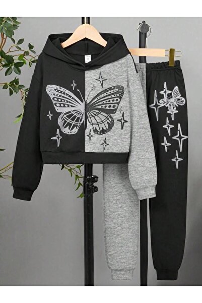 LUSHN طقم بدلة رياضية للأطفال بطبعة فراشة بلونين