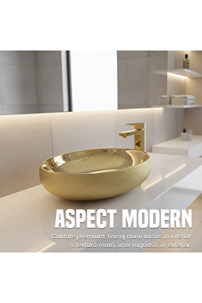 NEXTLY NEXTLY countertop ceramic washbasin, sanitary ware, 60x40x15.5cm, gold