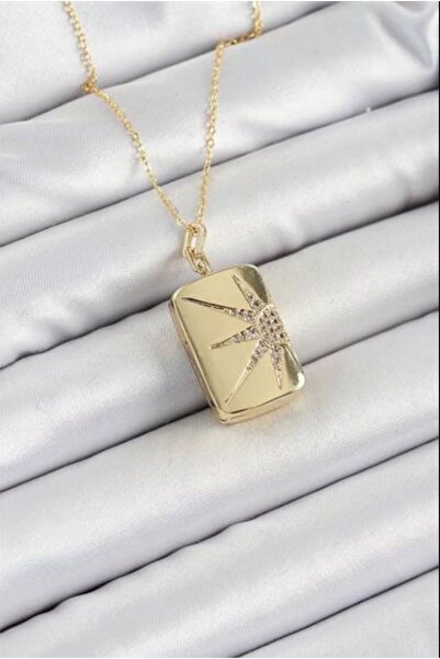 GÜLNAR BİJUTERİ قلادة على شكل ميدالية شمسية مع غطاء قابل للفتح مصنوعة من الفو...