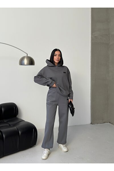 moda paketi Oversize Embroidery Detailled 3-Thread Shar Fleece-Lined Ofman Set