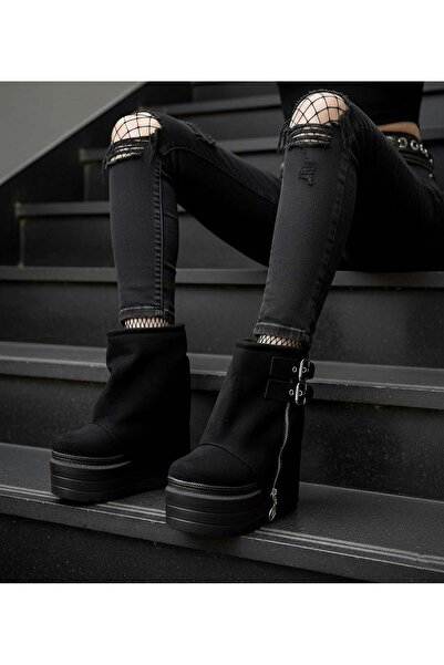 Modanizm Arsyn Siyah Topuklu Süet Bot