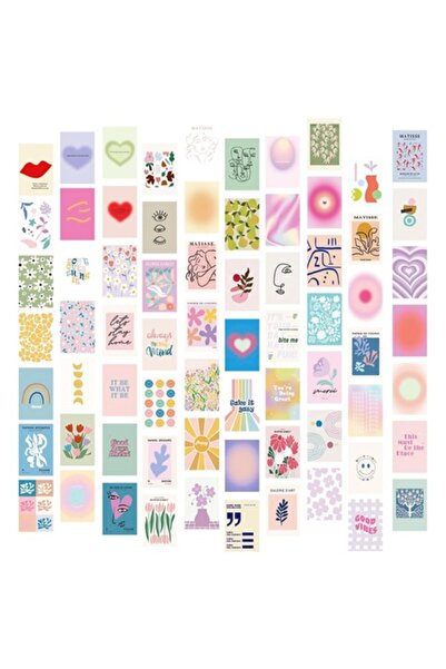 Qpout Set de postere murale pastelate daneze, 70 buc., 10x15 cm, stil estetic...