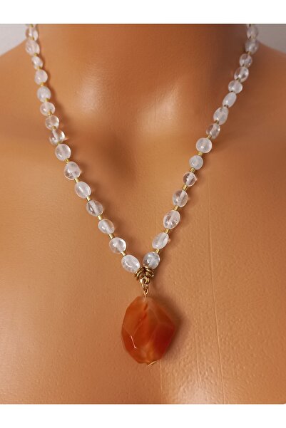 LemaStone Doğal taş kolye ;Kristal kuvars , kırmızı akik ve hematit taşı ile ...