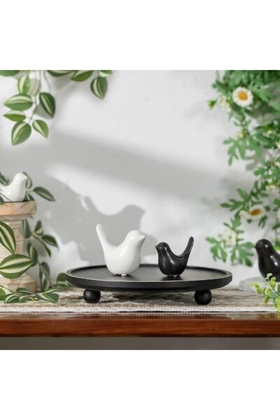 Hanobe Tavă rotundă decorativă multifuncțională din lemn, neagră, 28 cm,