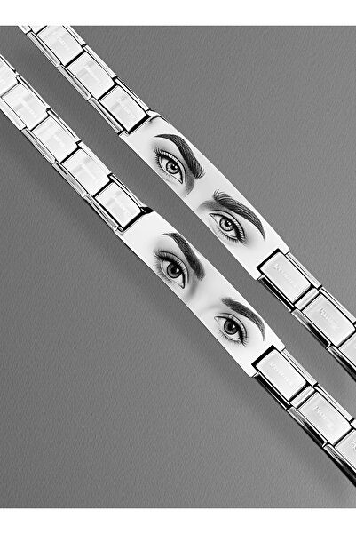 Vamoria İtalyan Charm Plakalı Çelik Bileklik Göz Lazer Baskılı Kişiye özel Bi...