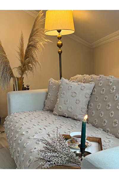 LUSSO Pompon Sofa Cover Cappuccino 180 X 243